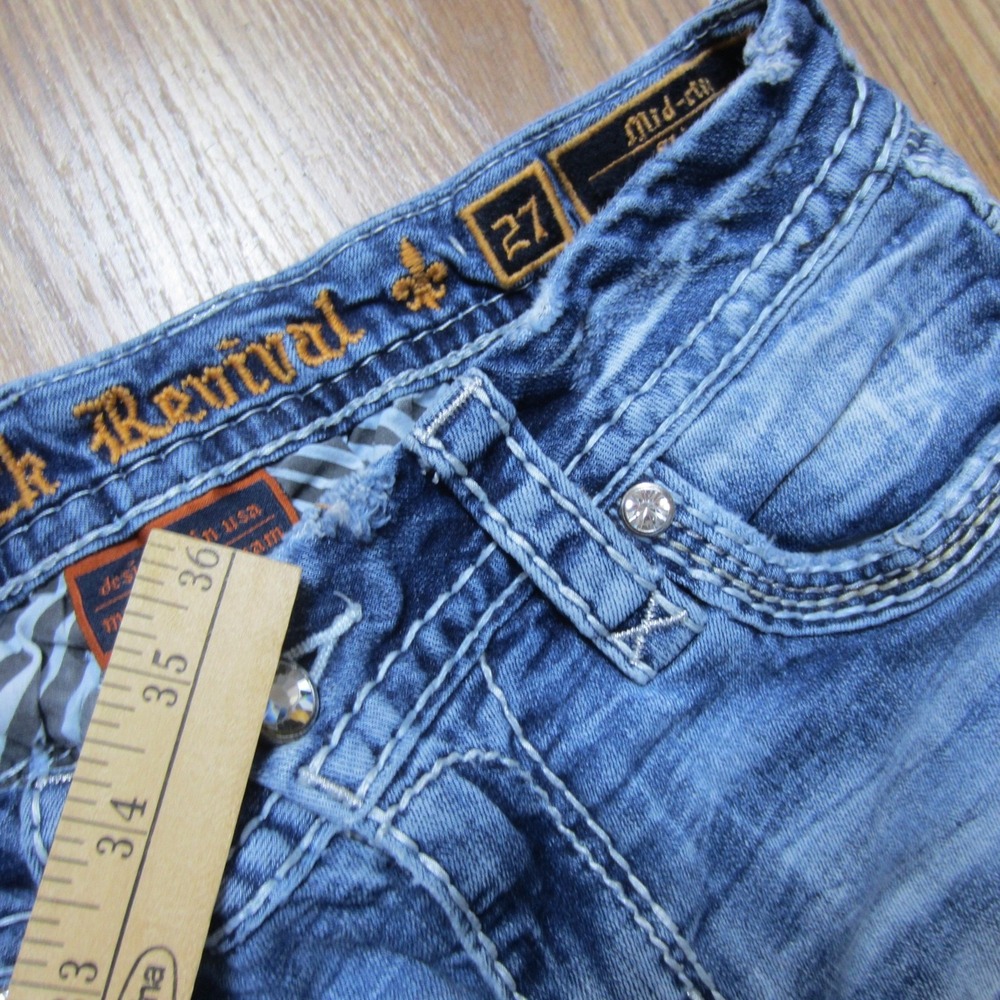 Rock Revival Ysobel Skinny Jeans Womens 27 Light washed Mid Rise Rhinestone Y2K - Picture 16 of 16